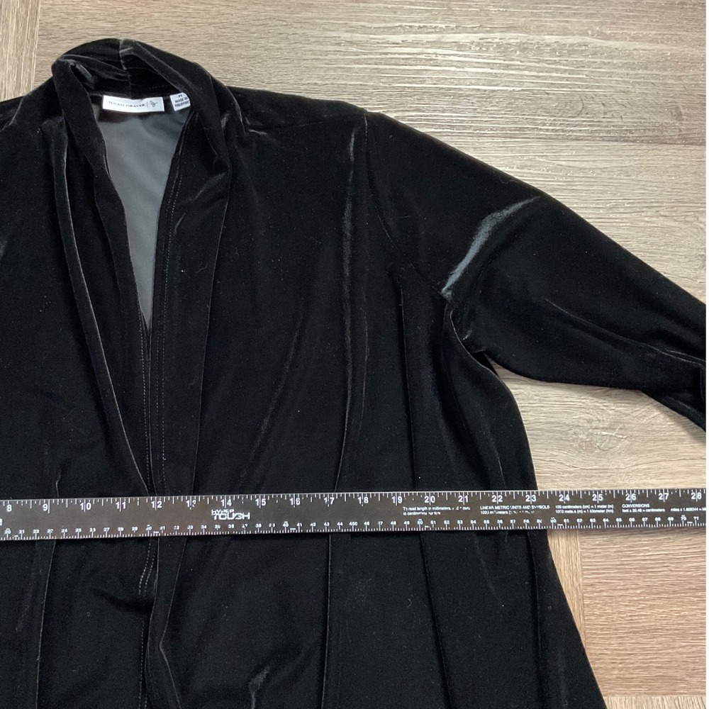 Vintage Susan Graver Velvet Duster Cardigan Womens Medium Black Open Holiday 90s - Picture 6 of 7